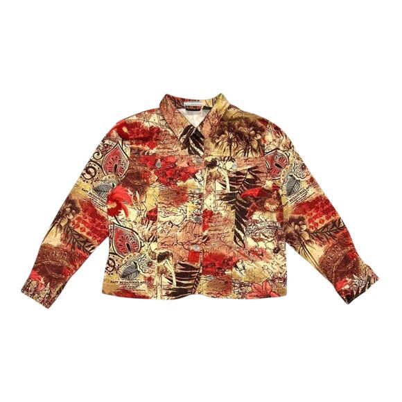 ★ ELCC Boho Hawaiian Tapestry Print Women’s Cropped Denim Jacket ★ - Picture 1 of 7